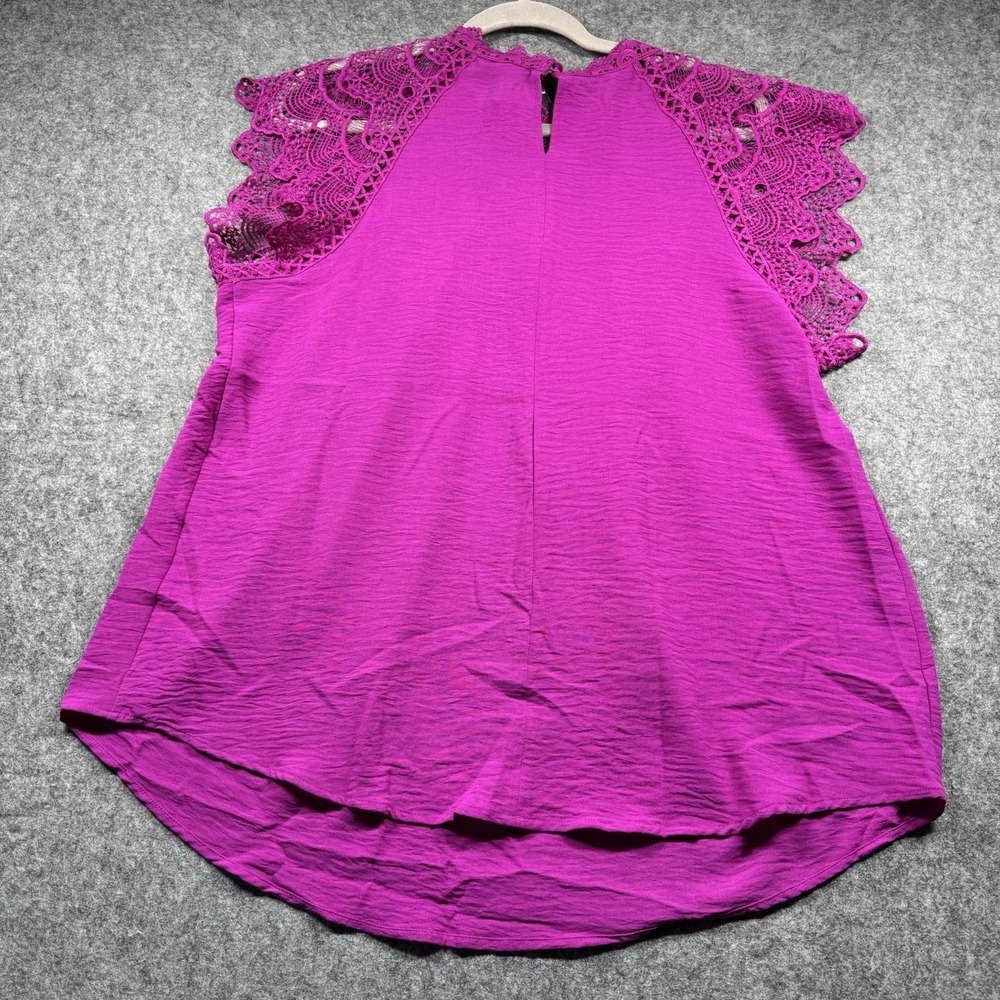 Oliver.o Top Blouse Women's 1X‎ Fusia Lace Overlay Sleeveless Pleated Boho - Picture 2 of 8